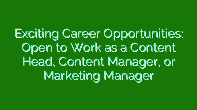 Exciting Career Opportunities: Open to Work as a Content Head, Content Manager, or Marketing Manager